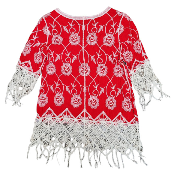 C Est. 1946 red boho fringe embroidered top women's medium beach cover - Picture 3 of 5